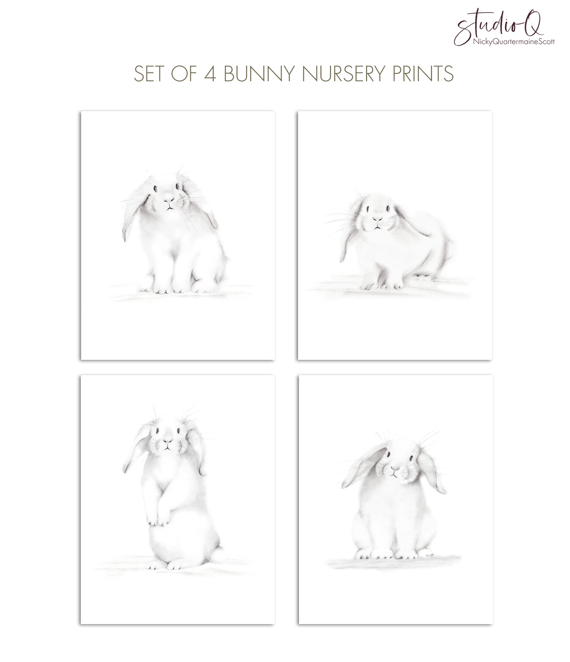 Bunny Nursery Art Print - Set of 4 - Studio Q - Art by Nicky Quartermaine Scott