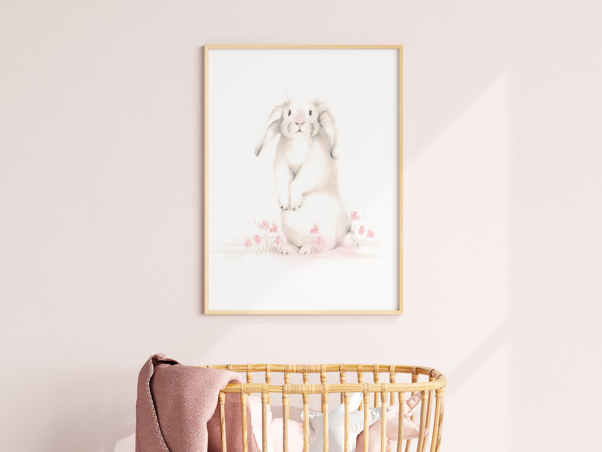 Bunny with Pink Flowers Nursery Print - Sweet Blush- Studio Q - Art by Nicky Quartermaine Scott