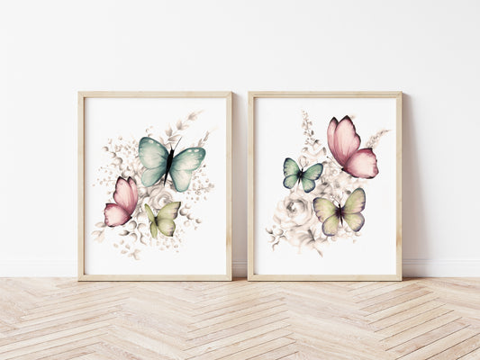 Butterfly Flower Art Prints - Set of 2 - Studio Q - Art by Nicky Quartermaine Scott