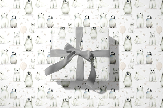 Arctic Friends in Greige Wrapping Paper - 5 Sheets
