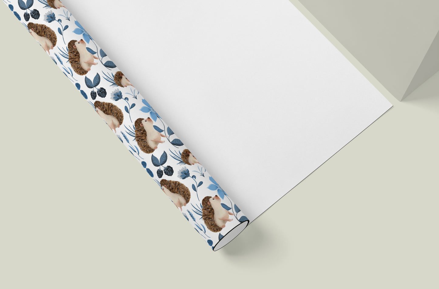 Hedgehog Floral Wrapping Paper in SKY