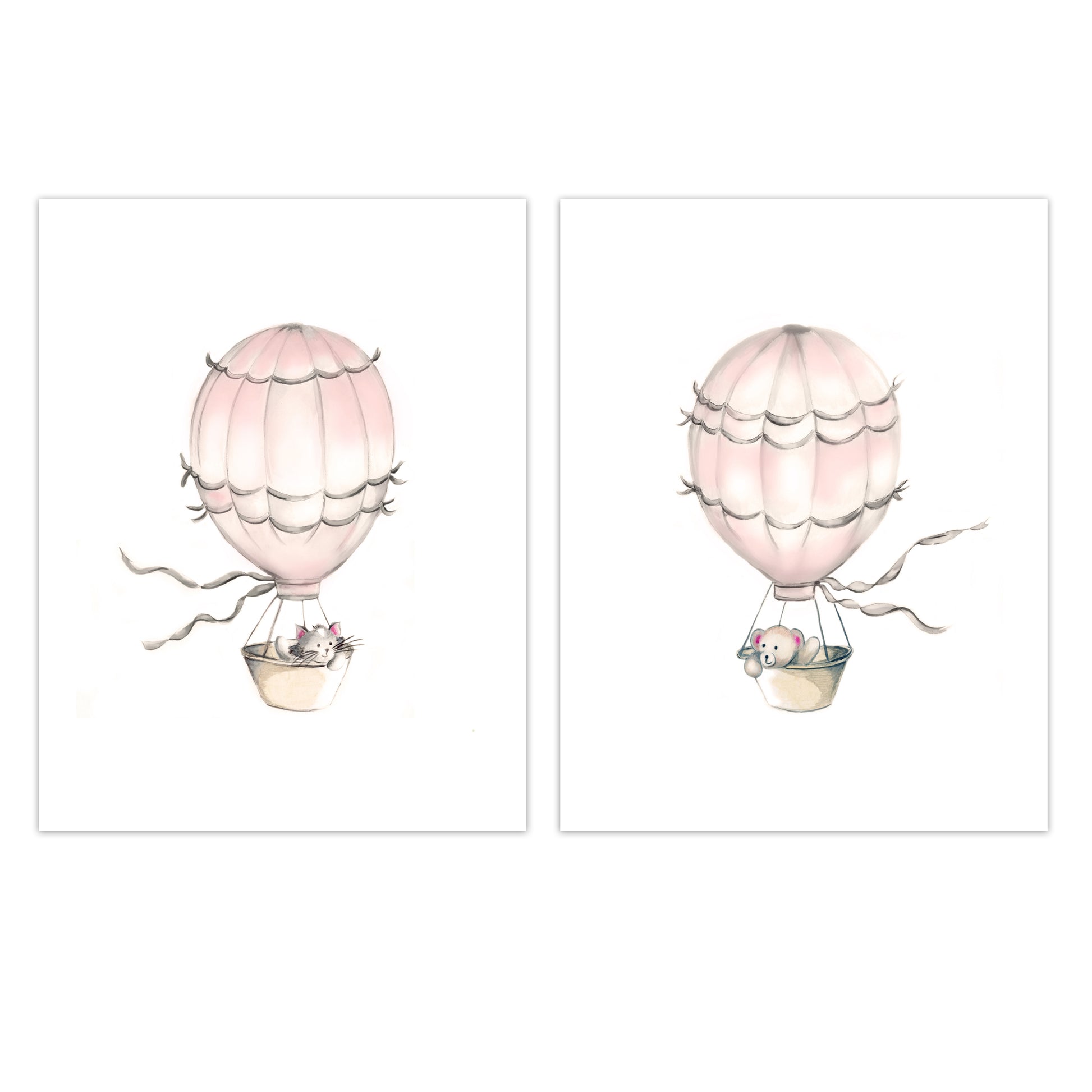 Hot Air Balloon Nursery Prints - Sweet Blush - Set of 2 - Studio Q - Art by Nicky Quartermaine Scott