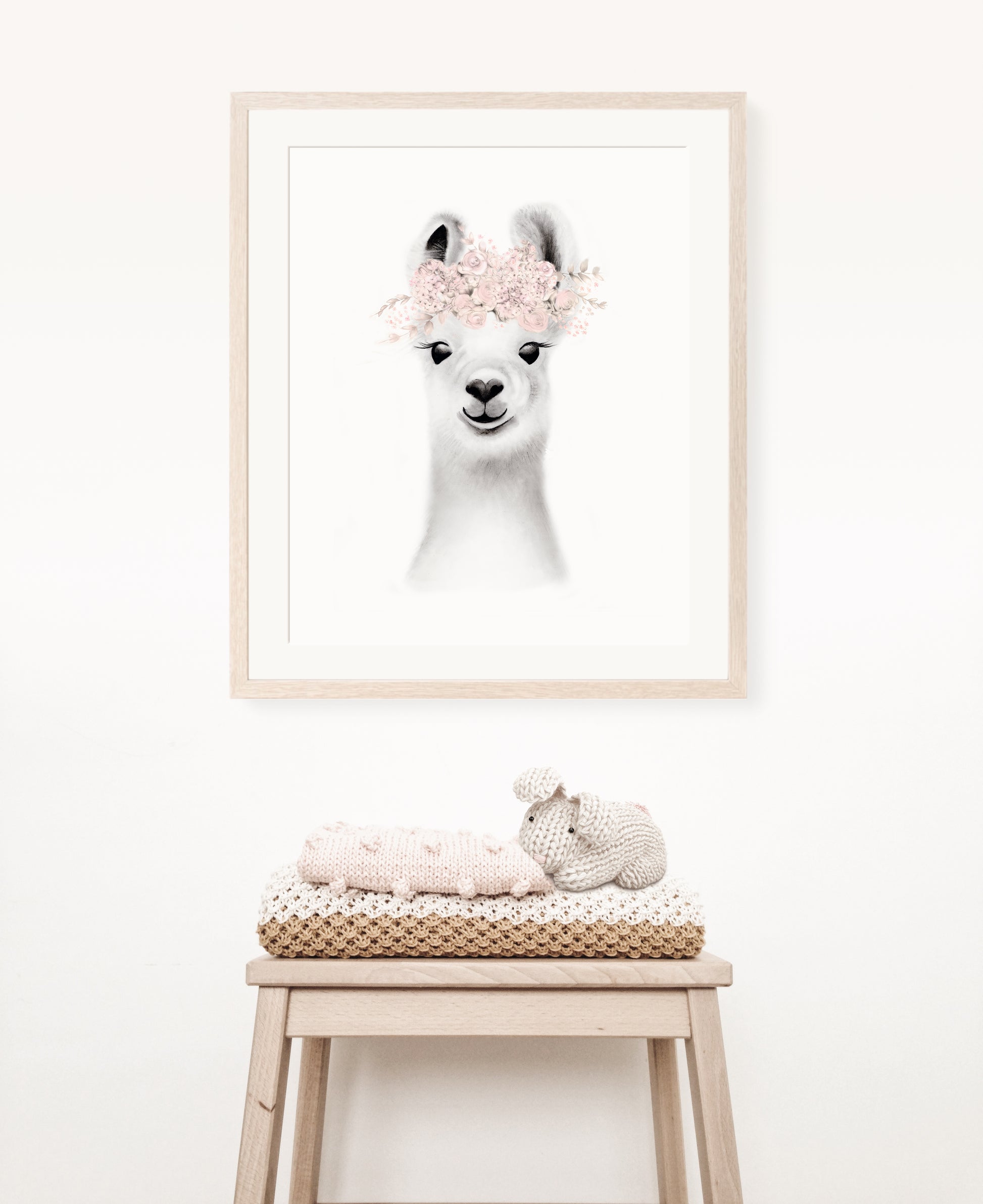 Llama with Blush Flower Crown Print - Studio Q - Art by Nicky Quartermaine Scott