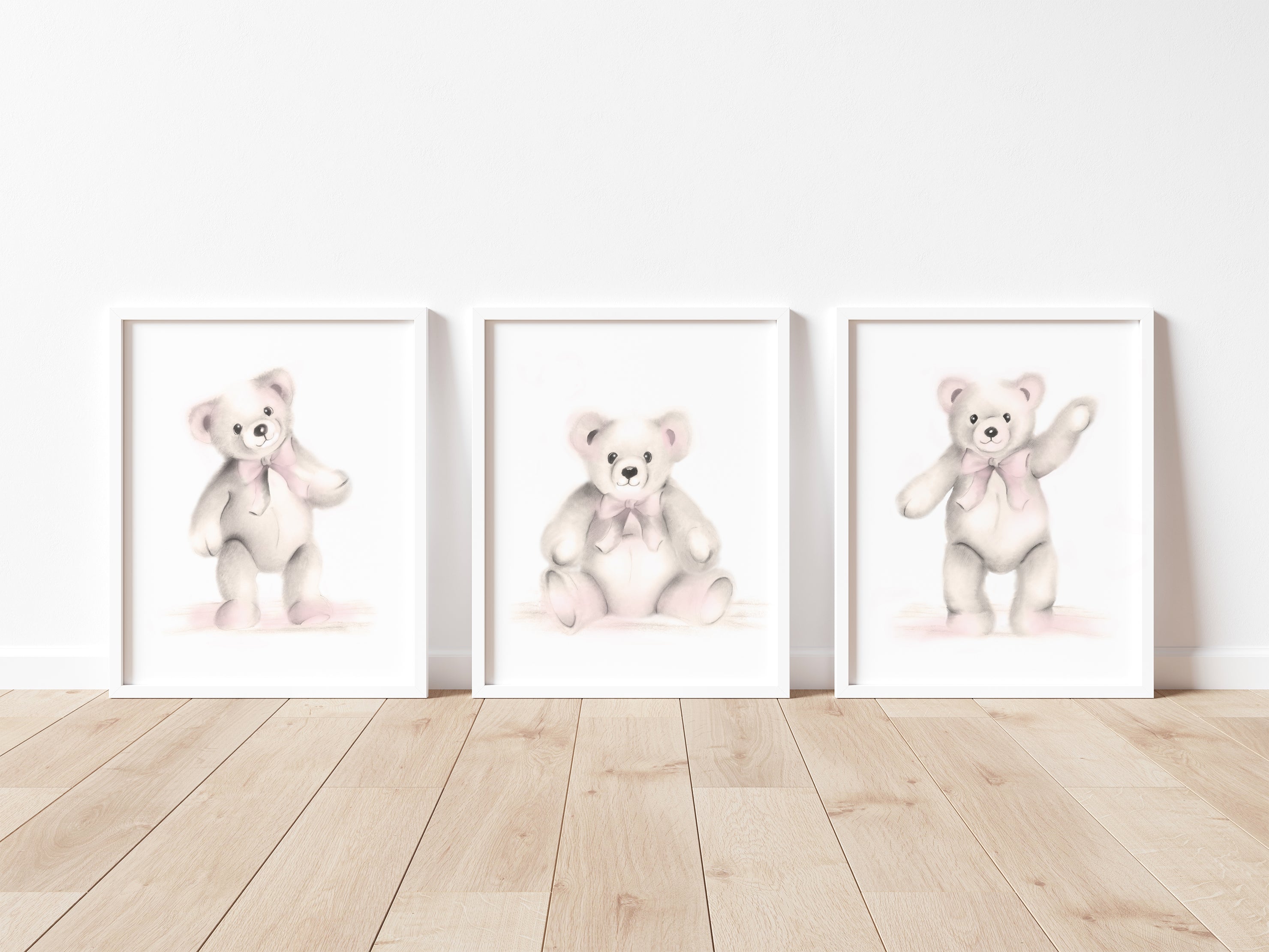 Teddy Bear Nursery Prints in Sweet Blush - Set of 3 – Studio Q - Art by  Nicky Quartermaine Scott