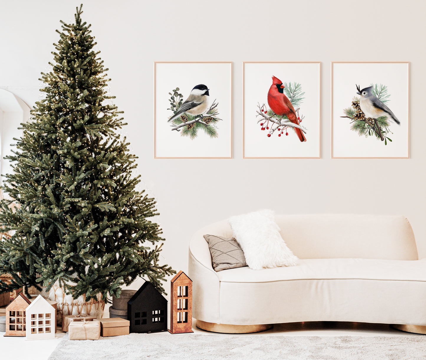 Christmas Bird Art Prints - Set of 3- Studio Q - Art by Nicky Quartermaine Scott