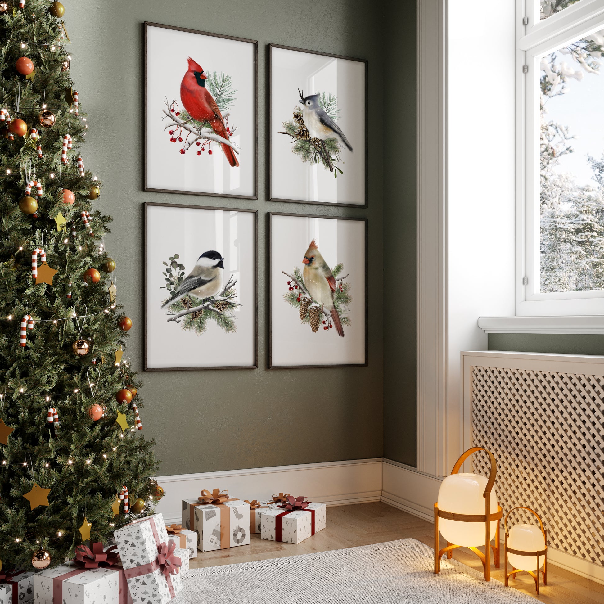 Christmas Bird Art Prints - Set of 4 - Studio Q - Art by Nicky Quartermaine Scott