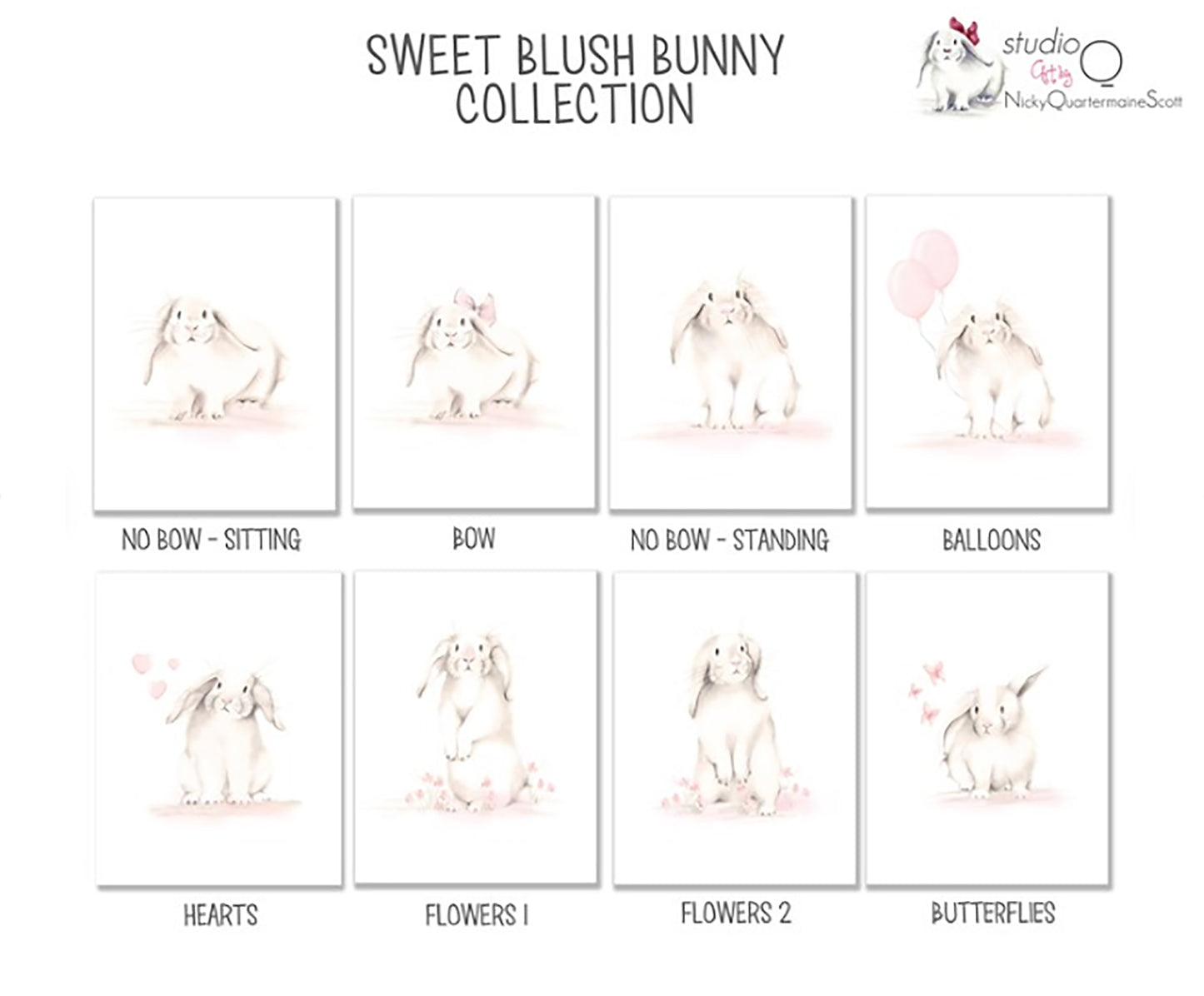 Bunny Nursery Art Prints - Set of 2 - Studio Q - Art by Nicky Quartermaine Scott