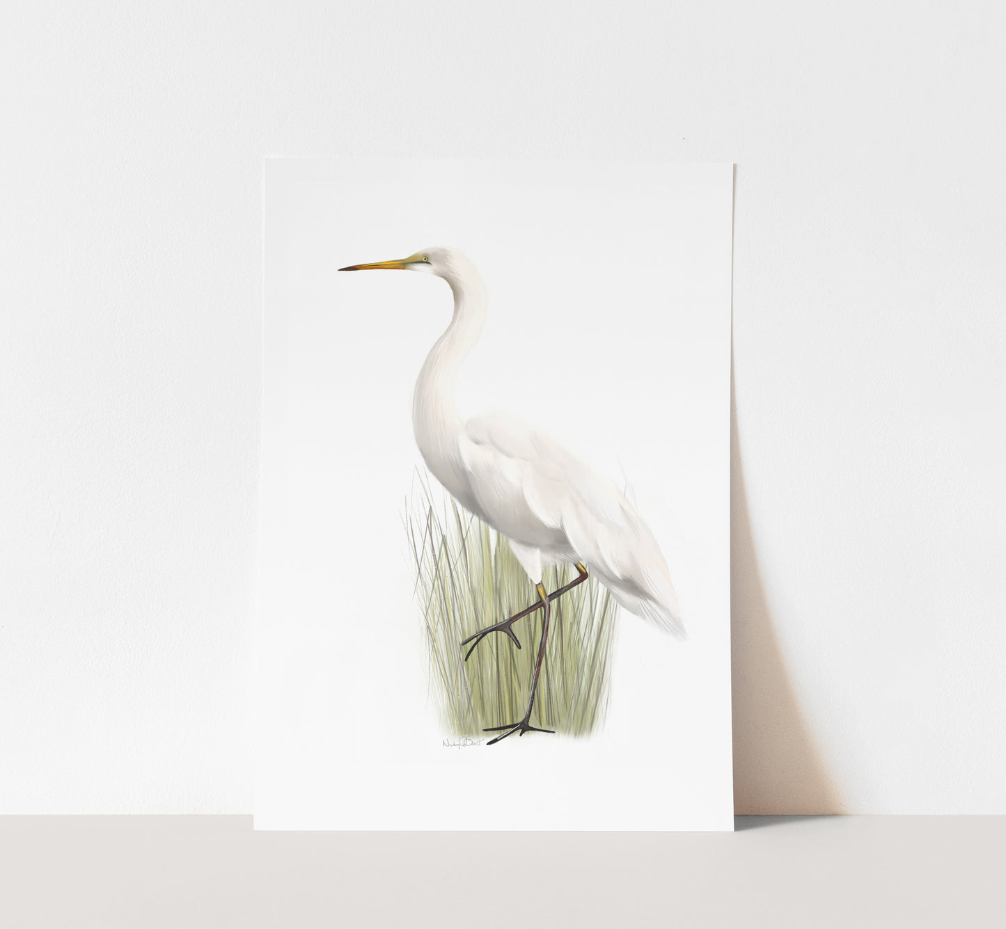 Great Egret in Grasses Bird Art Print - Studio Q - Art by Nicky Quartermaine Scott