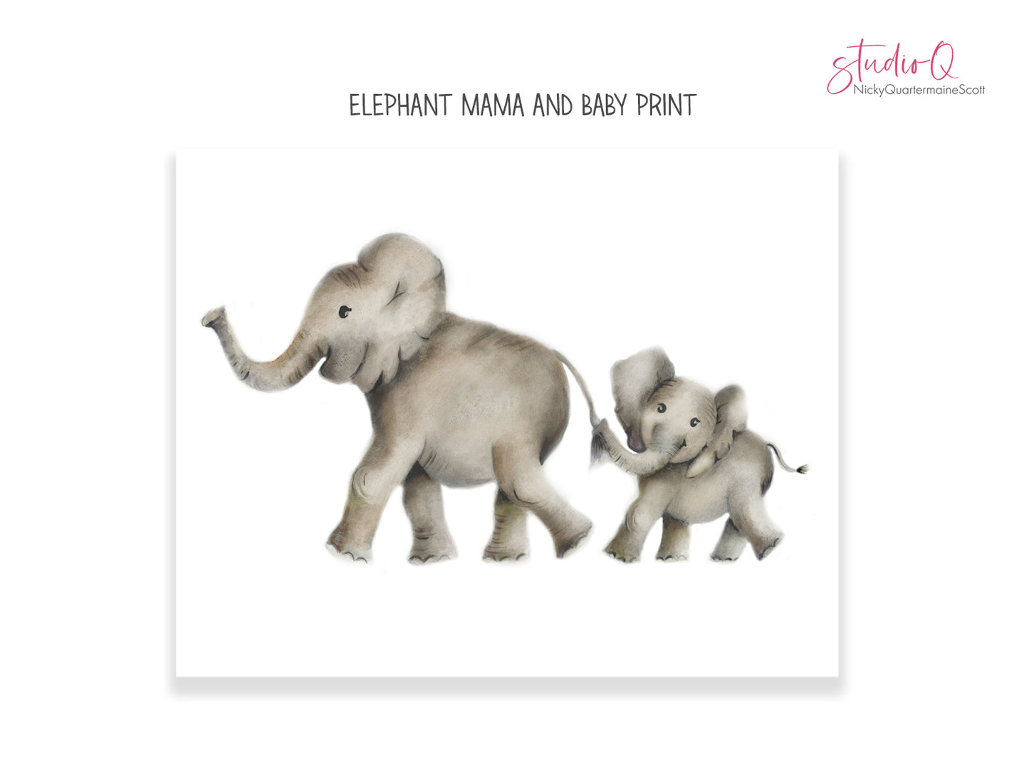 Mother and Baby Elephant Nursery Art Print