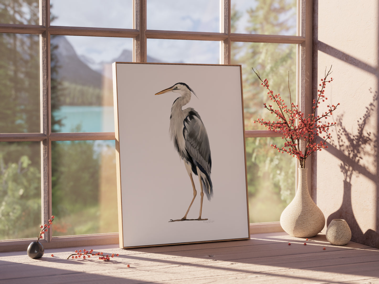 Great Blue Heron Bird Art Print - Studio Q - Art by Nicky Quartermaine Scott