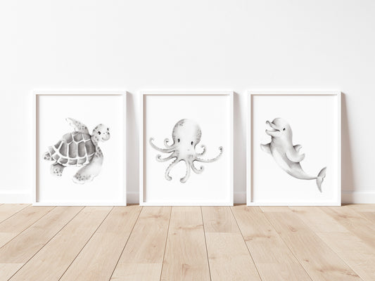 Ocean Friends Nursery Art Set of 3 Prints - Studio Q - Art by Nicky Quartermaine Scott