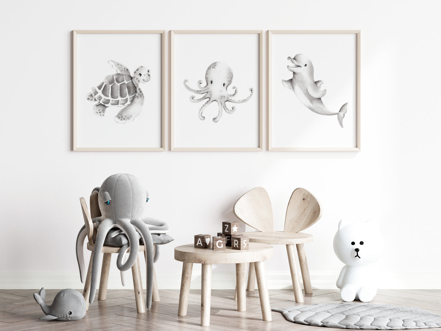 Ocean Friends Nursery Art Set of 3 Prints - Studio Q - Art by Nicky Quartermaine Scott