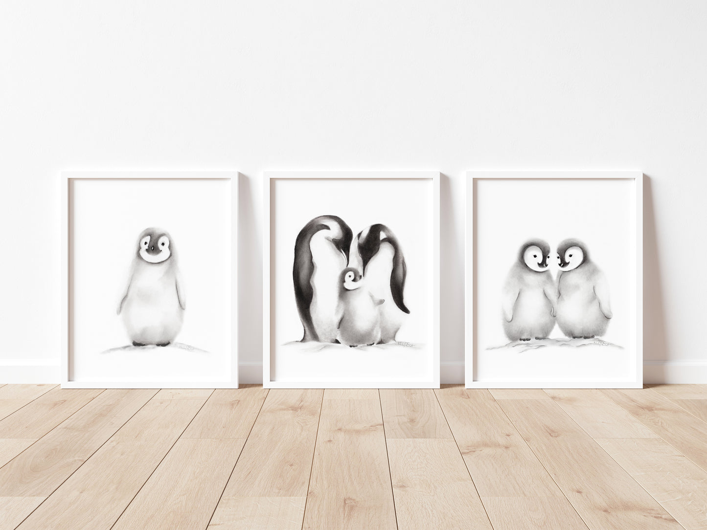 Penguin Family Nursery Art - Set of 3 Prints - Studio Q - Art by Nicky Quartermaine Scott