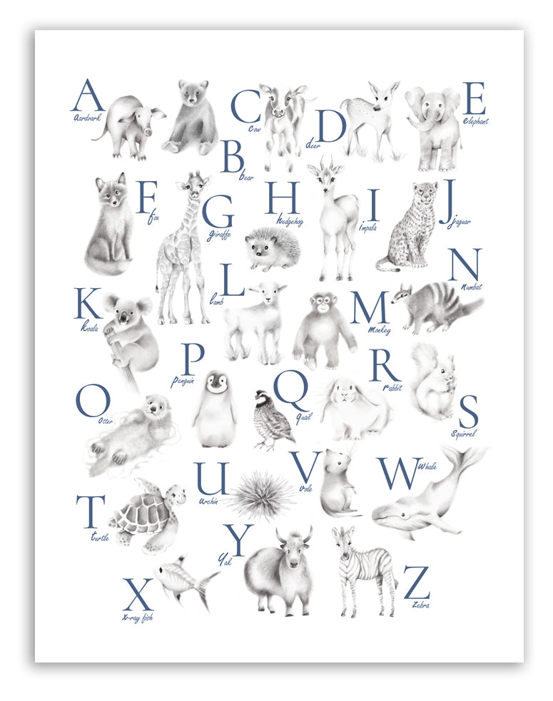 Animal Alphabet Print - Custom Letter Color - Studio Q - Art by Nicky Quartermaine Scott