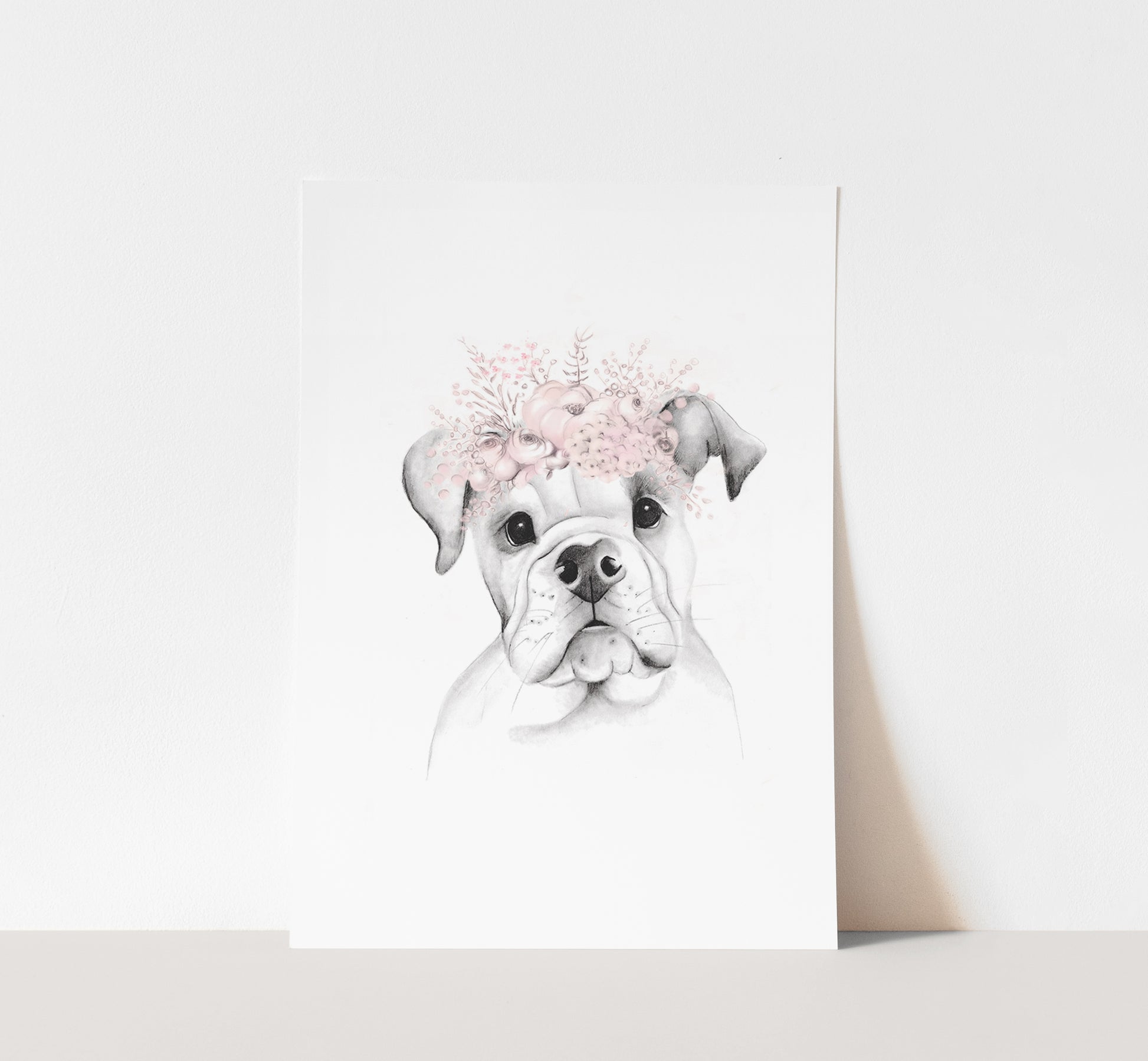 American Bulldog Pup Floral Crown Print - Studio Q - Art by Nicky Quartermaine Scott