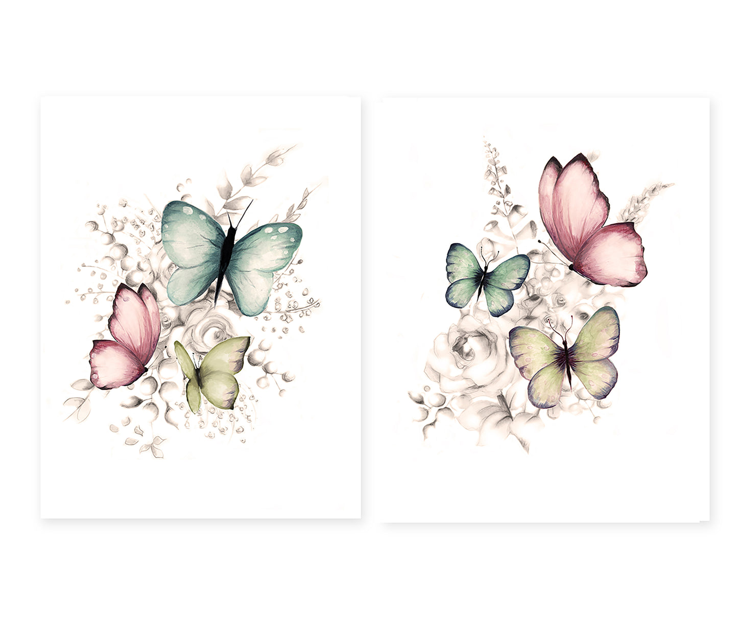 Butterfly Flower Art Prints - Set of 2 - Studio Q - Art by Nicky Quartermaine Scott
