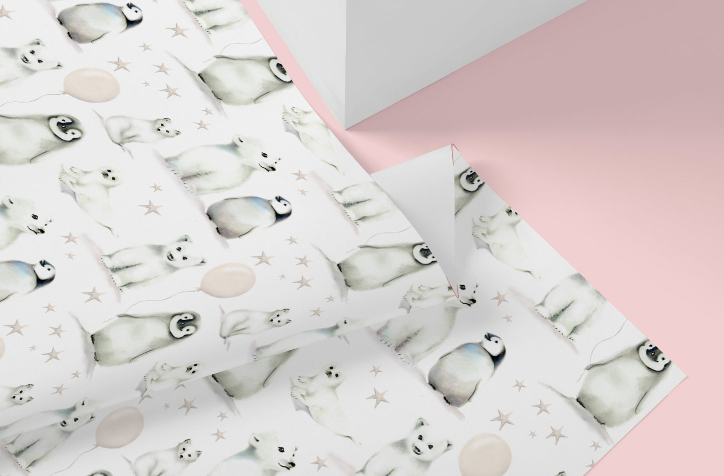Arctic Friends in Greige Wrapping Paper - 5 Sheets