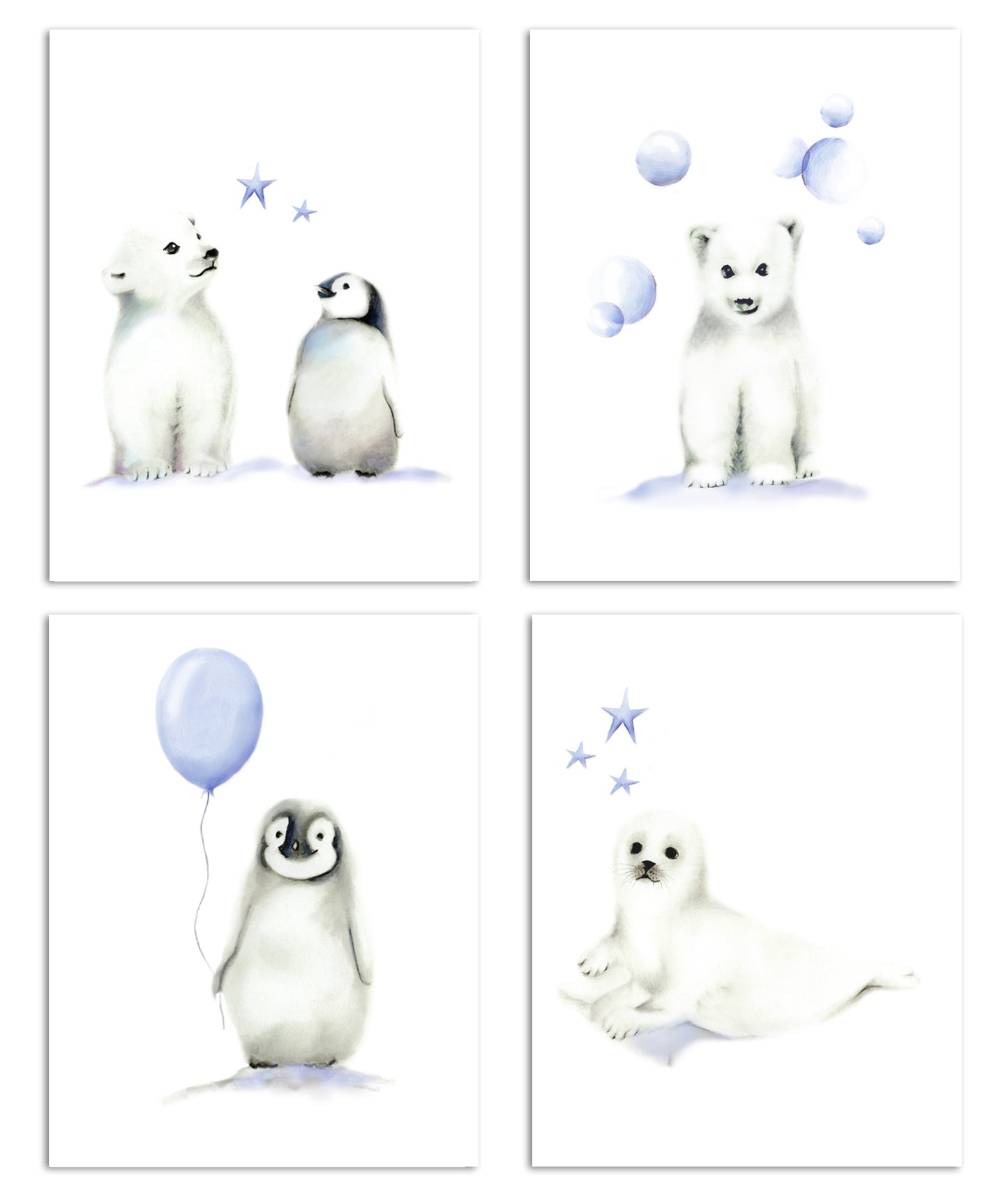 Arctic Friends Art Prints - Set of 4 - Studio Q - Art by Nicky Quartermaine Scott