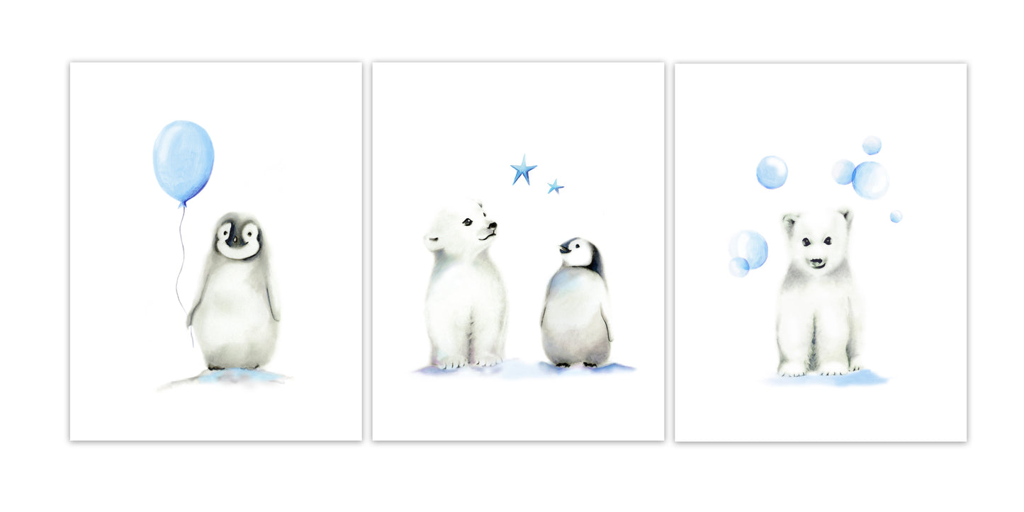 Arctic Friends Art Prints - Set of 3 - Studio Q - Art by Nicky Quartermaine Scott