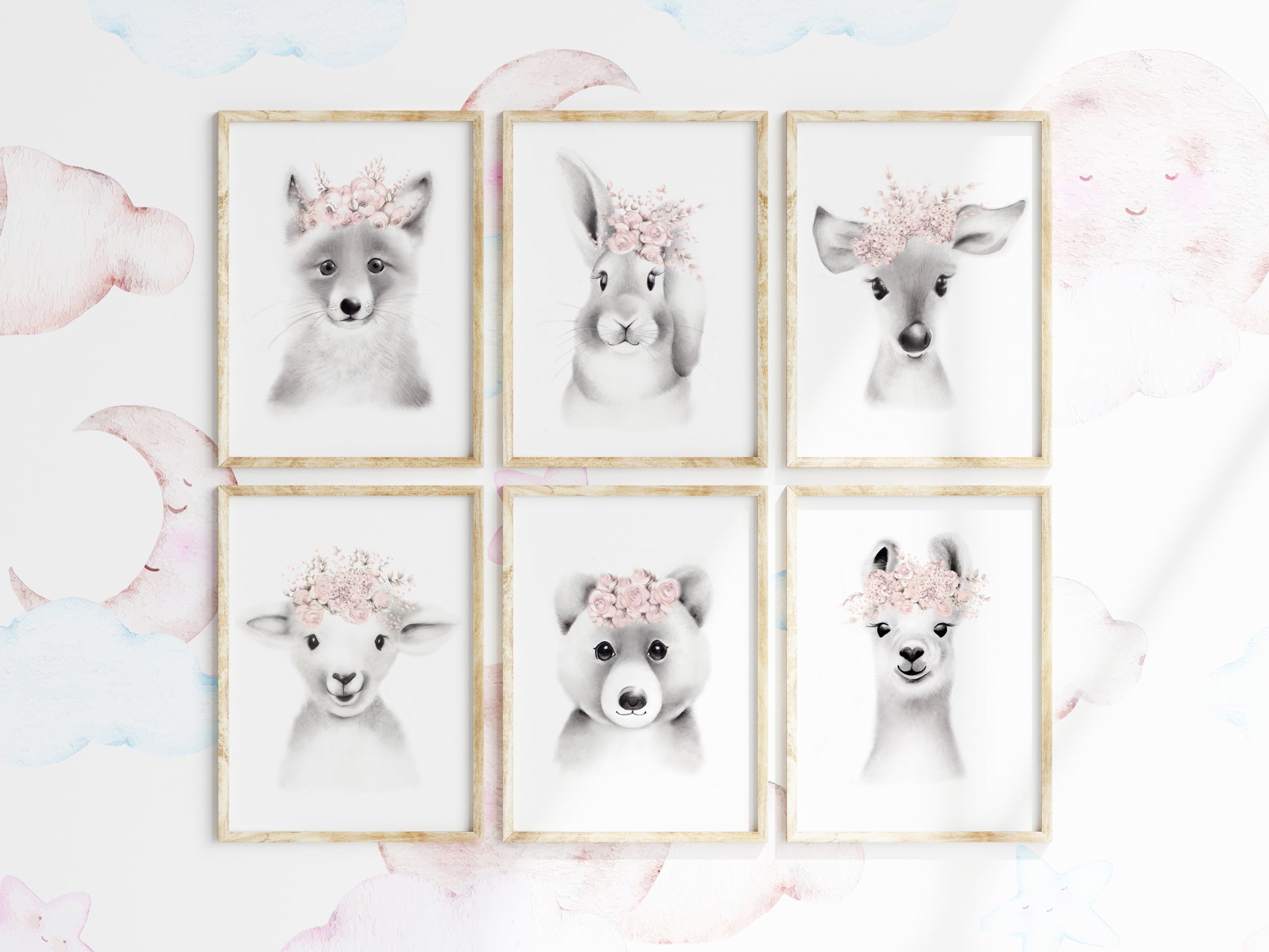 Baby Animal Flower Crown Prints - Set 6 - Studio Q - Art by Nicky Quartermaine Scott