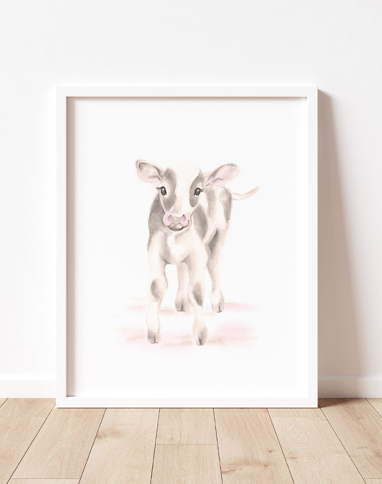 Cow Nursery Art Print in Sweet Blush- Studio Q - Art by Nicky Quartermaine Scott