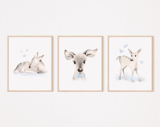 Deer Nursery Prints - Set of 3 - Studio Q - Art by Nicky Quartermaine Scott
