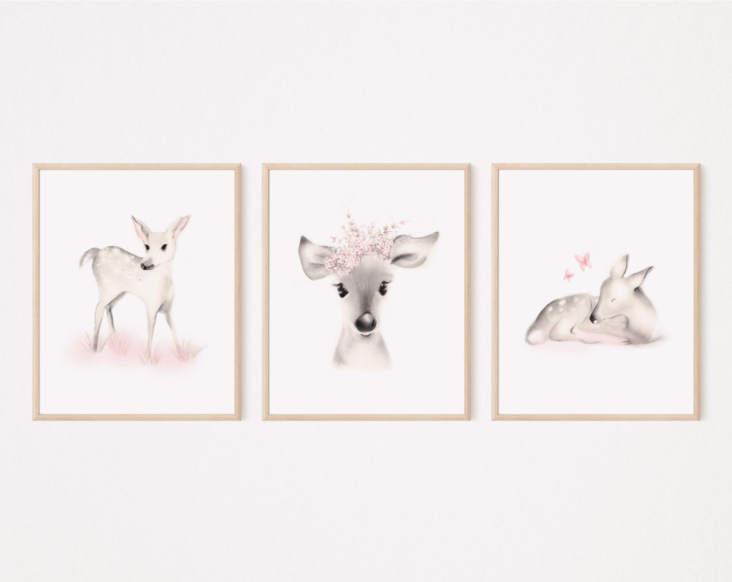 Deer Nursery Prints Sweet Blush - Set of 3 - Studio Q - Art by Nicky Quartermaine Scott 