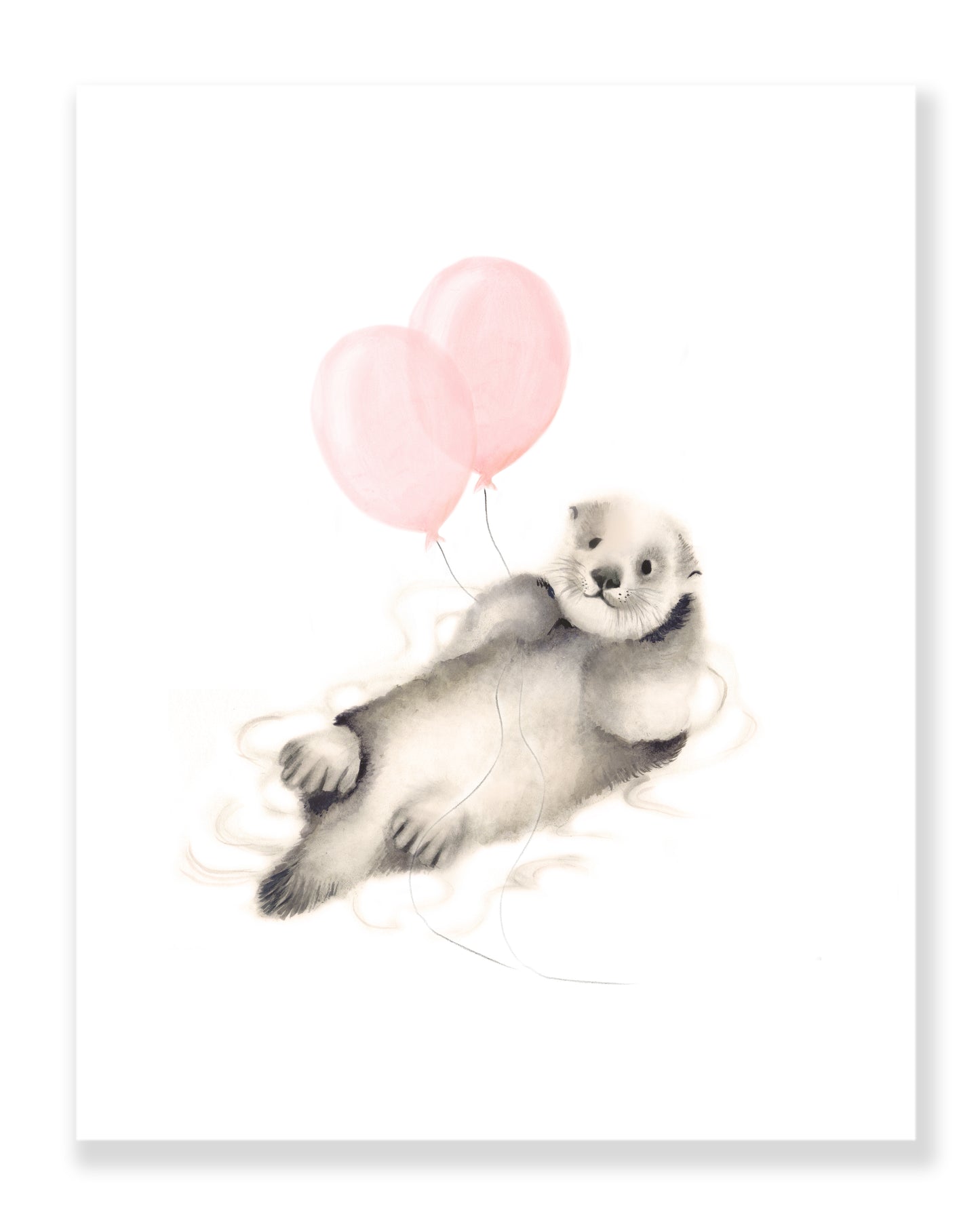 Otter with Round Balloon Nursery Art - Sweet Blush- Studio Q - Art by Nicky Quartermaine Scott