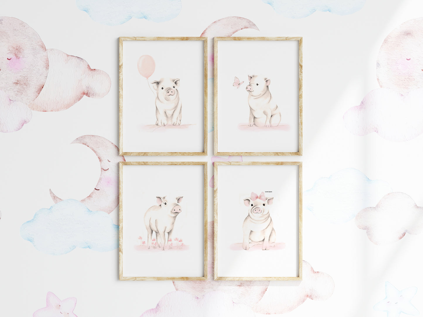 Baby Pig Nursery Art Prints - Sweet Blush - Set of 4 - Studio Q - Art by Nicky Quartermaine Scott