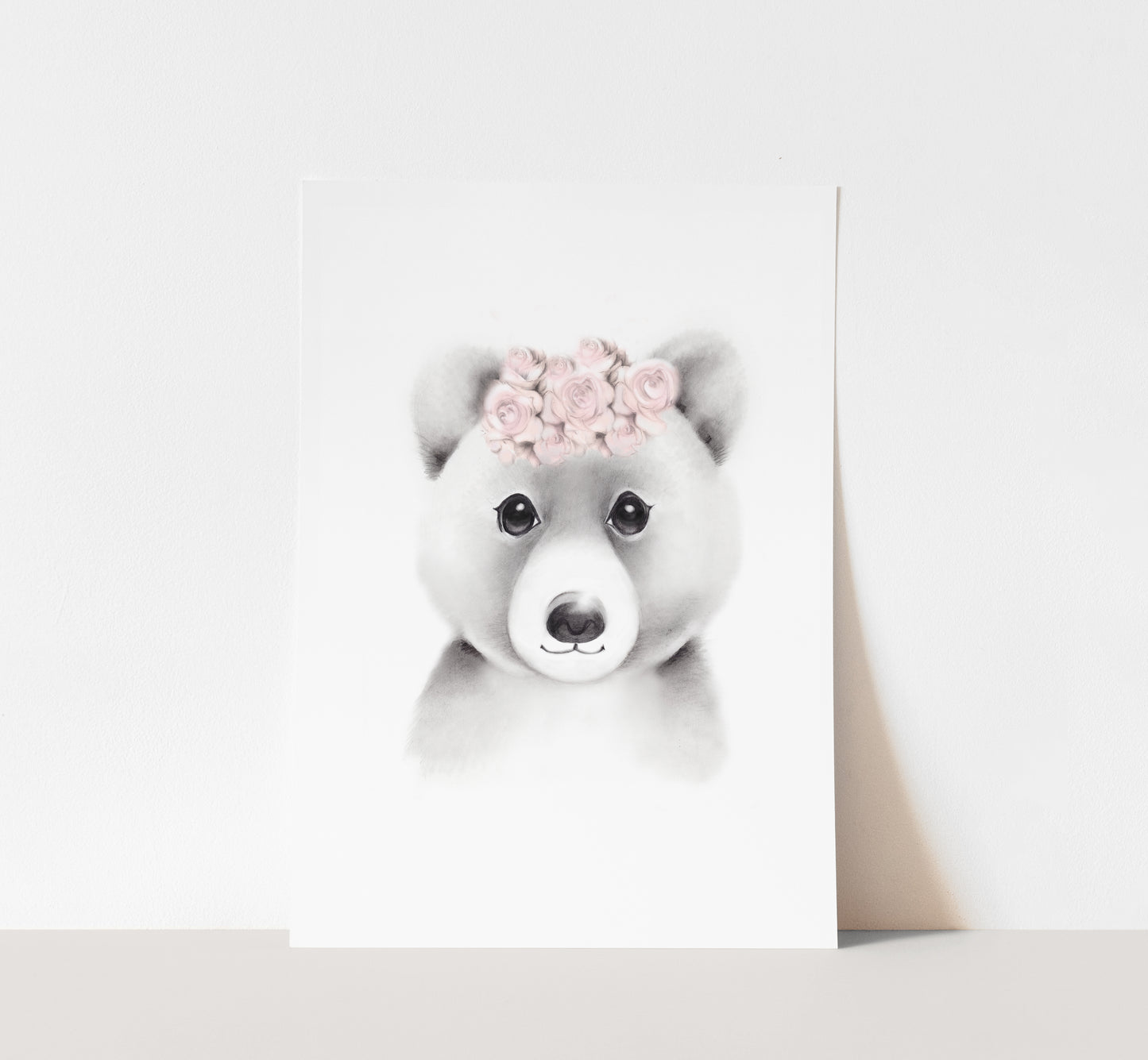 Baby Bear Blush Flower Crown Print - Studio Q - Art by Nicky Quartermaine Scott