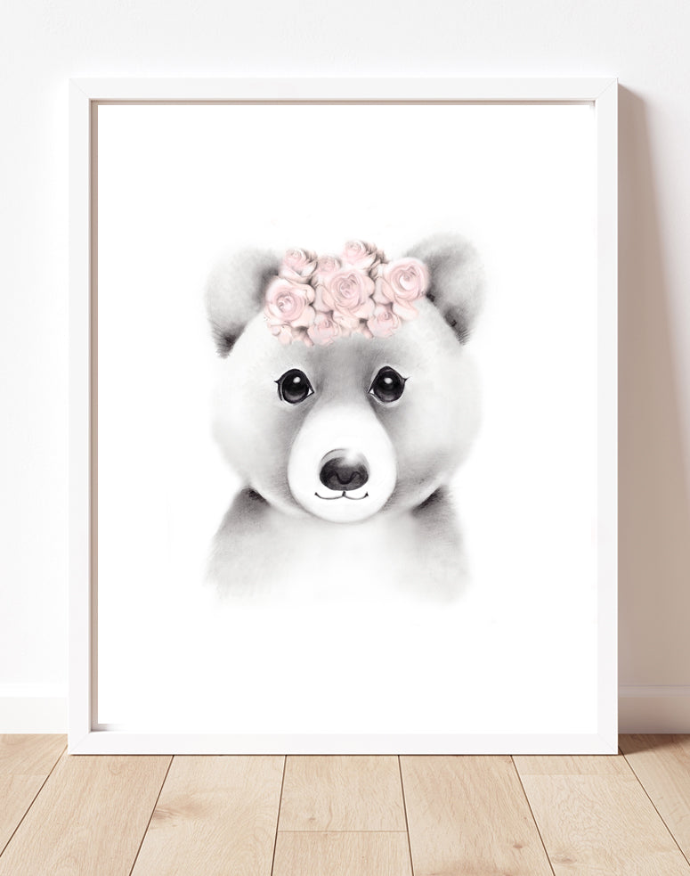 Baby Bear Blush Flower Crown Print - Studio Q - Art by Nicky Quartermaine Scott
