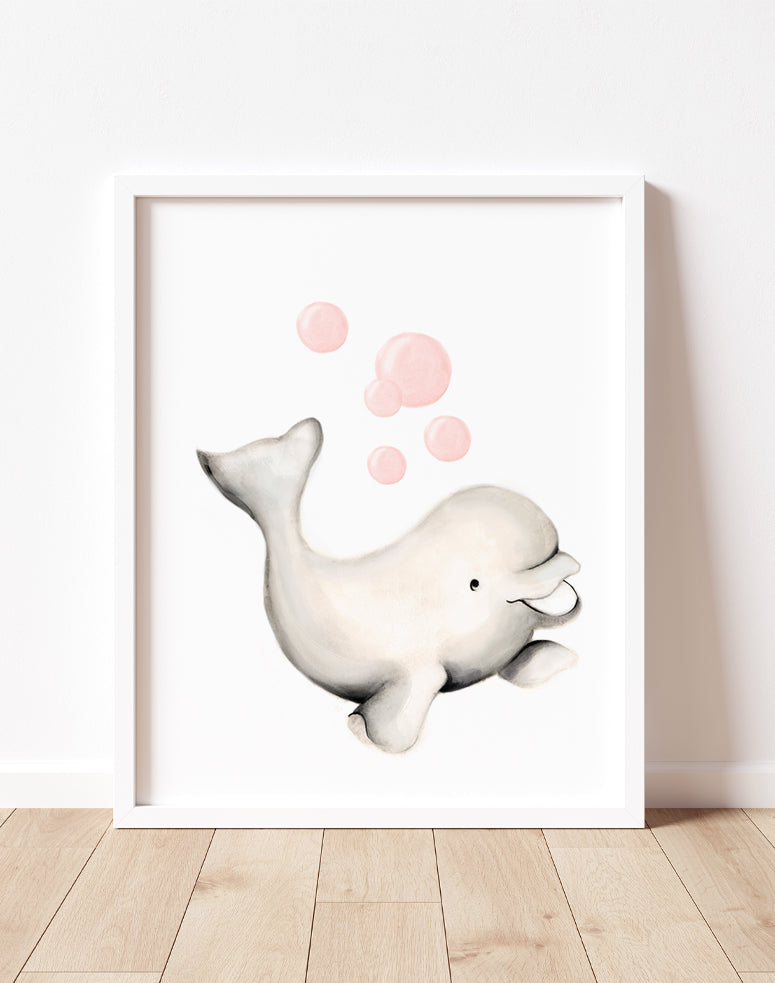 Beluga Nursery Art Print - Sweet Blush - Studio Q - Art by Nicky Quartermaine Scott