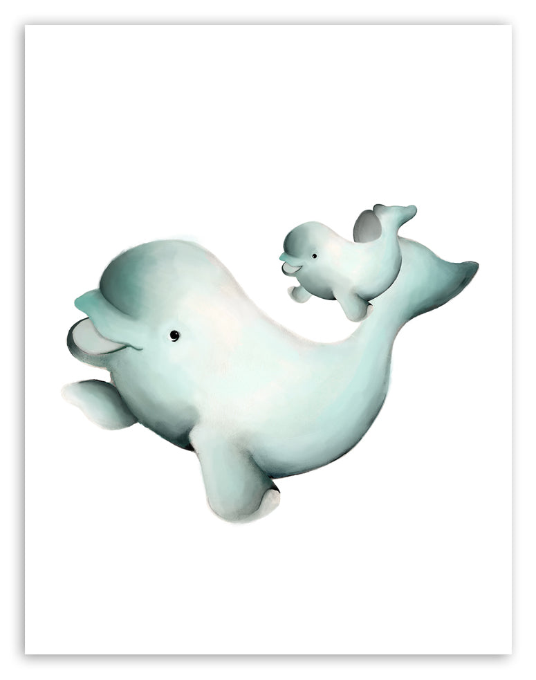 Beluga Whale Nursery Print - Mama and Baby - Studio Q - Art by Nicky Quartermaine Scott