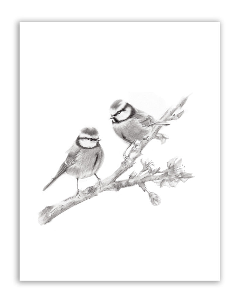 Two birds on a branch as a motif for a mourning card in black and white on  Craiyon