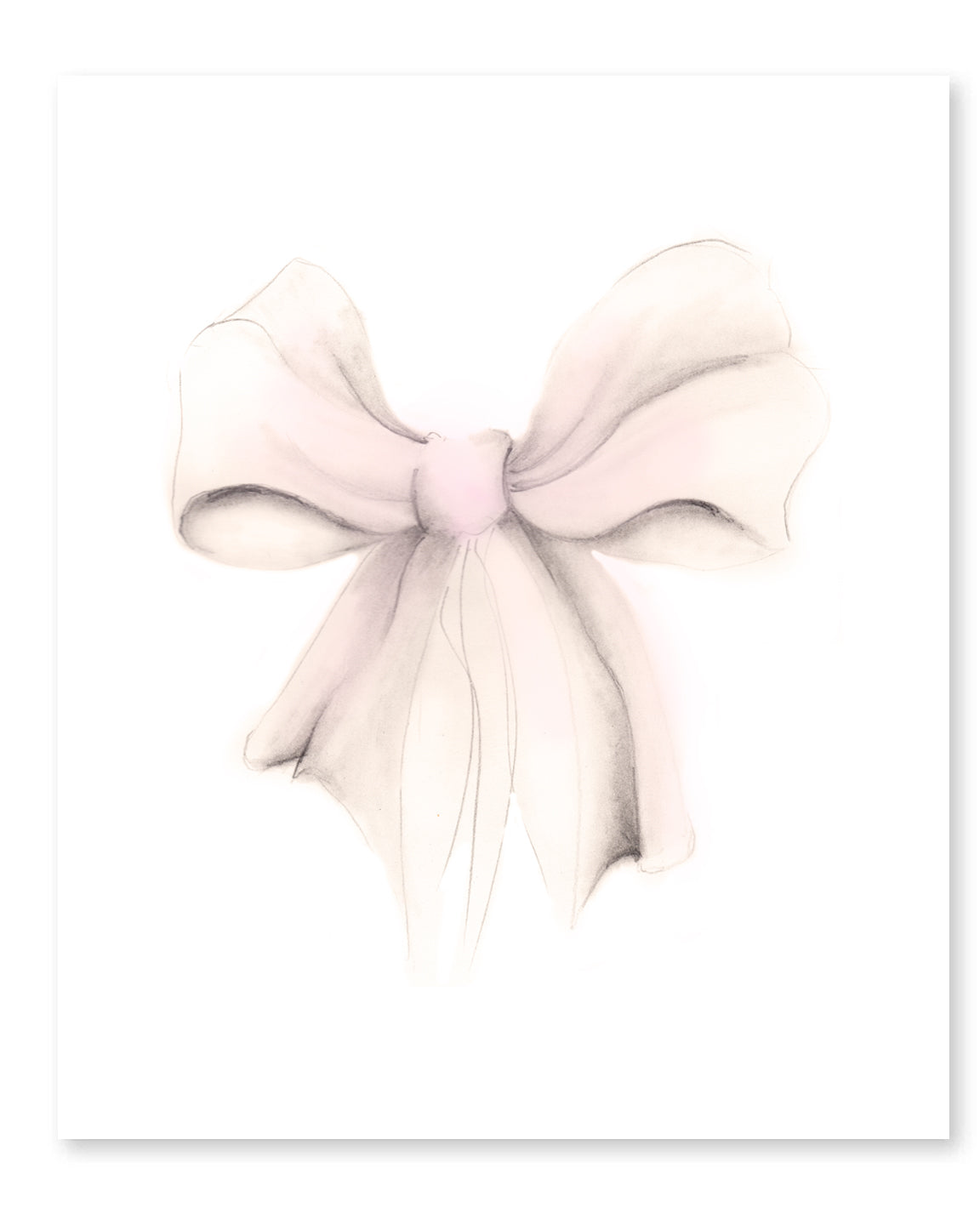 Sketch of a bow in tones of pink and sepia beige. The bow is on a plain white background - Studio Q - Art by Nicky Quartermaine Scott