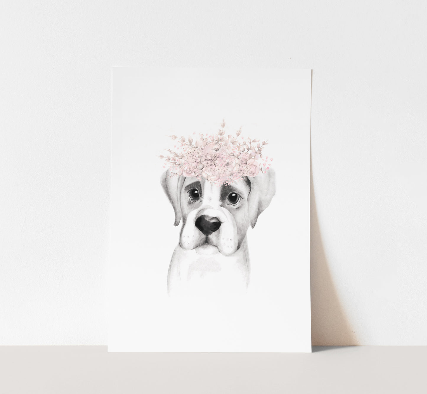 Boxer Pup Floral Crown Print - Studio Q - Art by Nicky Quartermaine Scott