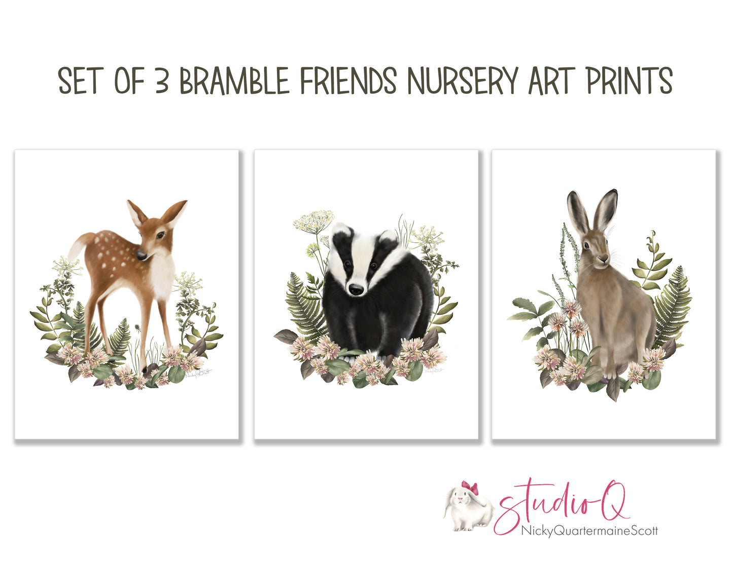 Bramble Friends Nursery Art Prints - Set of 3 - Studio Q - Art by Nicky Quartermaine Scott