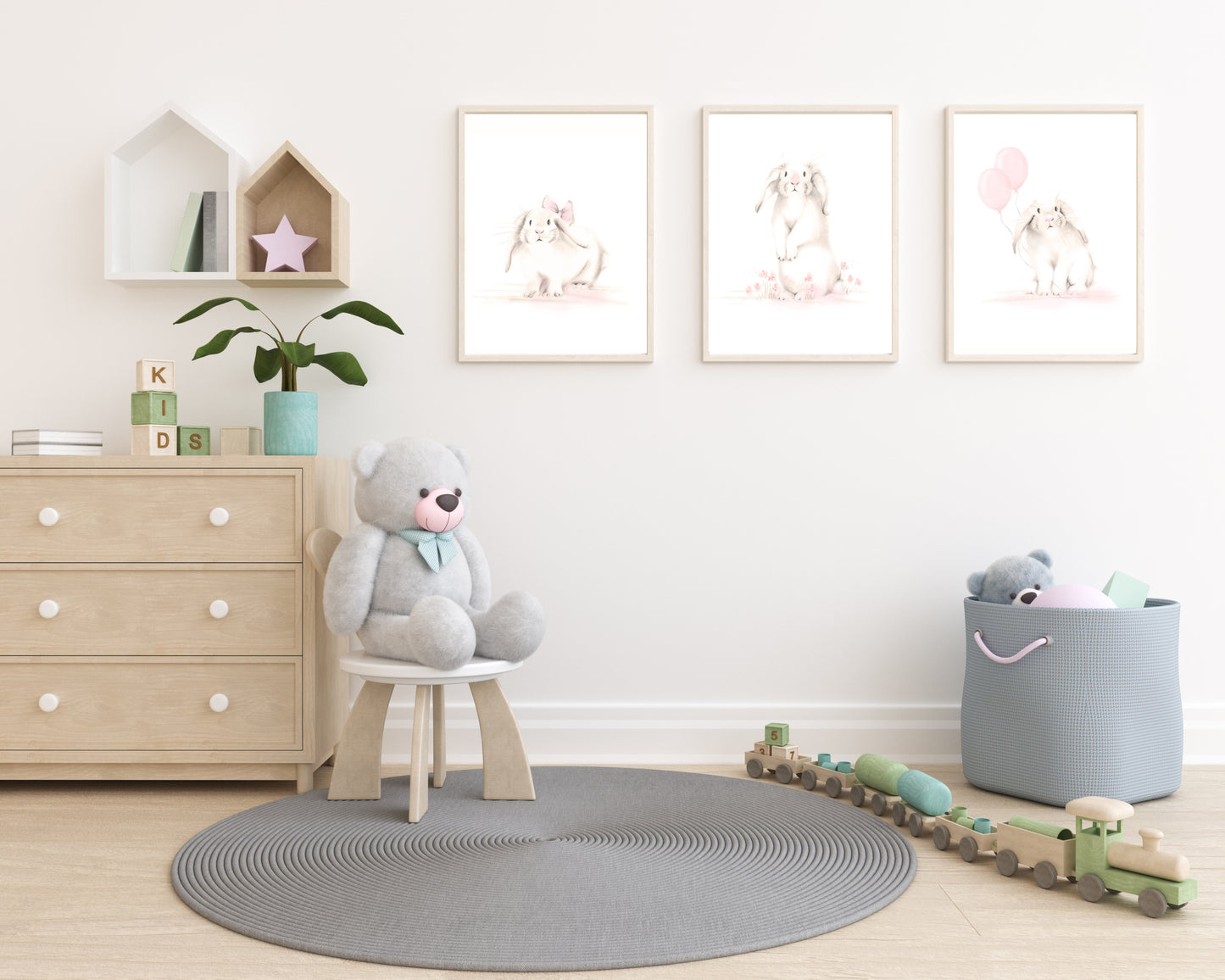 Bunny Nursery Art Prints - Sweet Blush - Set of 3