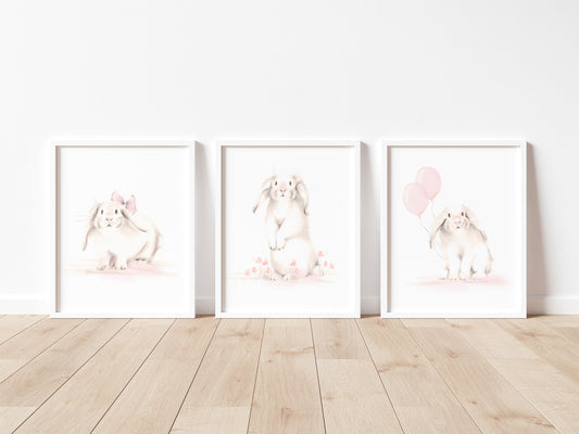 Bunny Nursery Art Prints - Sweet Blush - Set of 3
