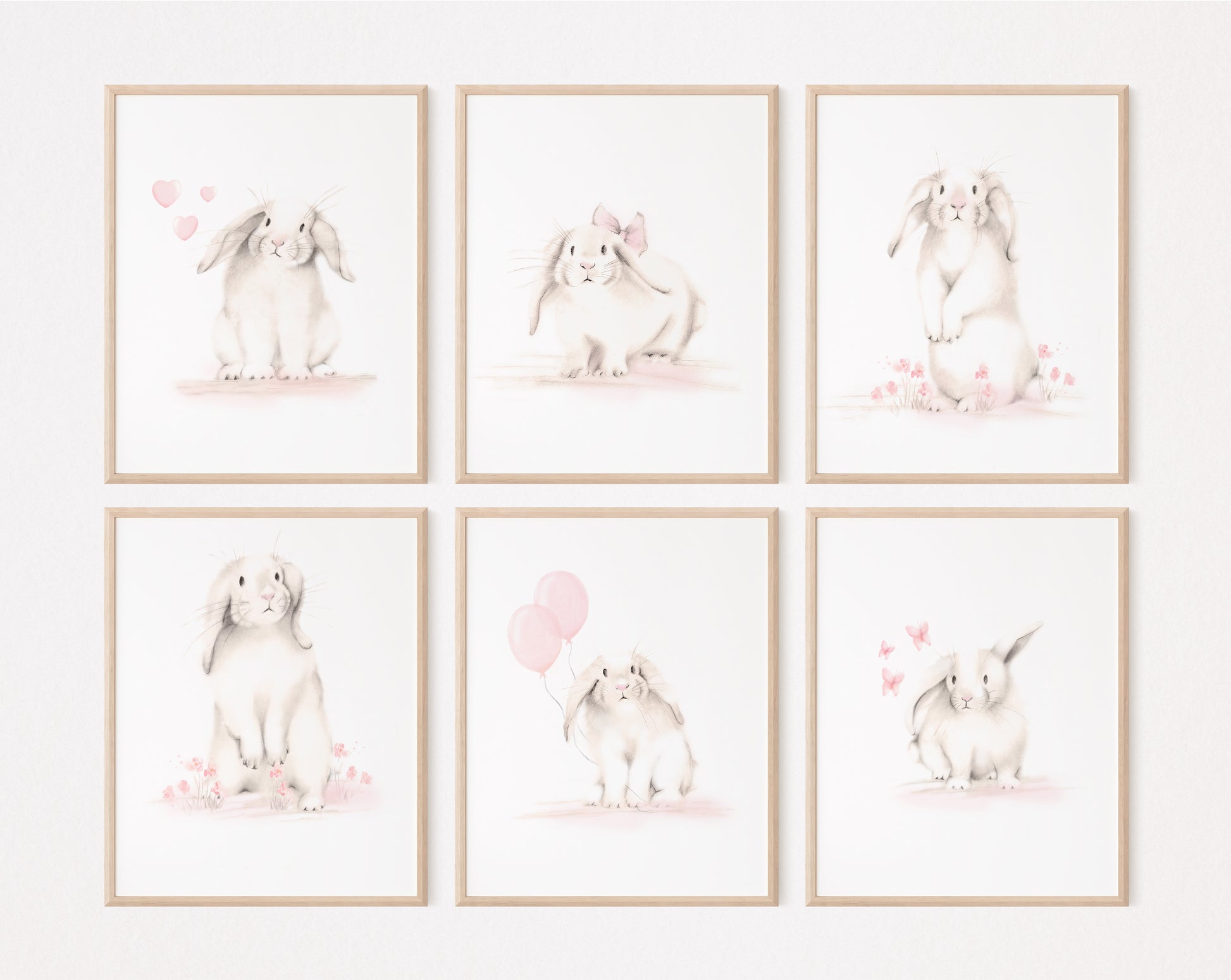 Blush Bunnies Nursery Art Prints - Set of 6 - Studio Q - Art by Nicky Quartermaine Scott 