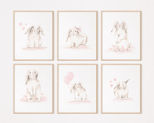Blush Bunnies Nursery Art Prints - Set of 6 - Studio Q - Art by Nicky Quartermaine Scott 