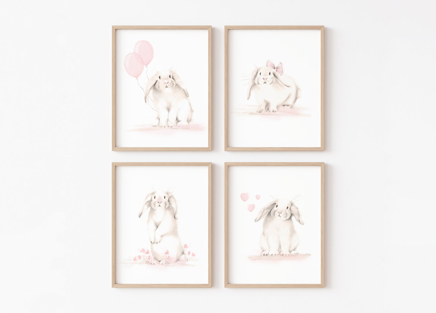 Bunny Art Prints - Sweet Blush - Set of 4 - Studio Q - Art by Nicky Quartermaine Scott