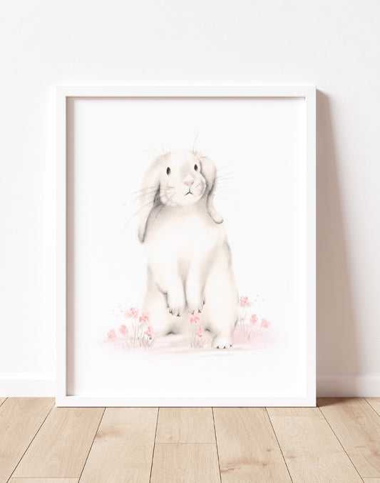 Bunny with Flowers 2 Nursery Print - Sweet Blush Collection - Studio Q - Art by Nicky Quartermaine Scott