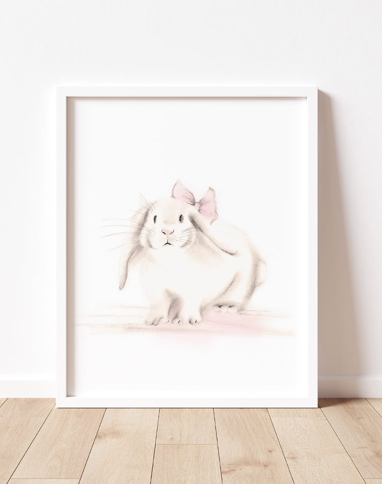 Bunny with Bow Nursery Print - Sweet Blush - Studio Q - Art by Nicky Quartermaine Scott
