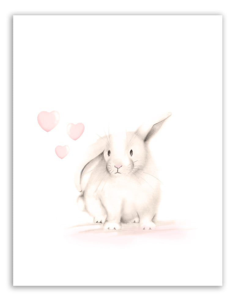 Bunny with Hearts 2 Nursery Print - Sweet Blush - Studio Q - Art by Nicky Quartermaine Scott