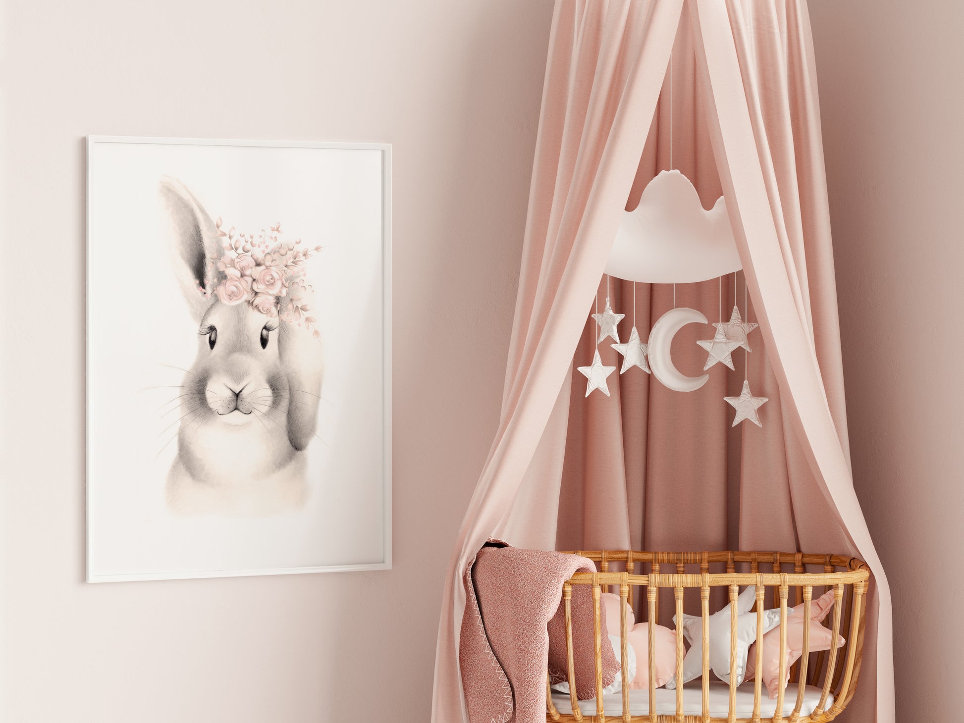 Bunny with Flower Crown Print in Sweet Blush - Studio Q - Art by Nicky Quartermaine Scott