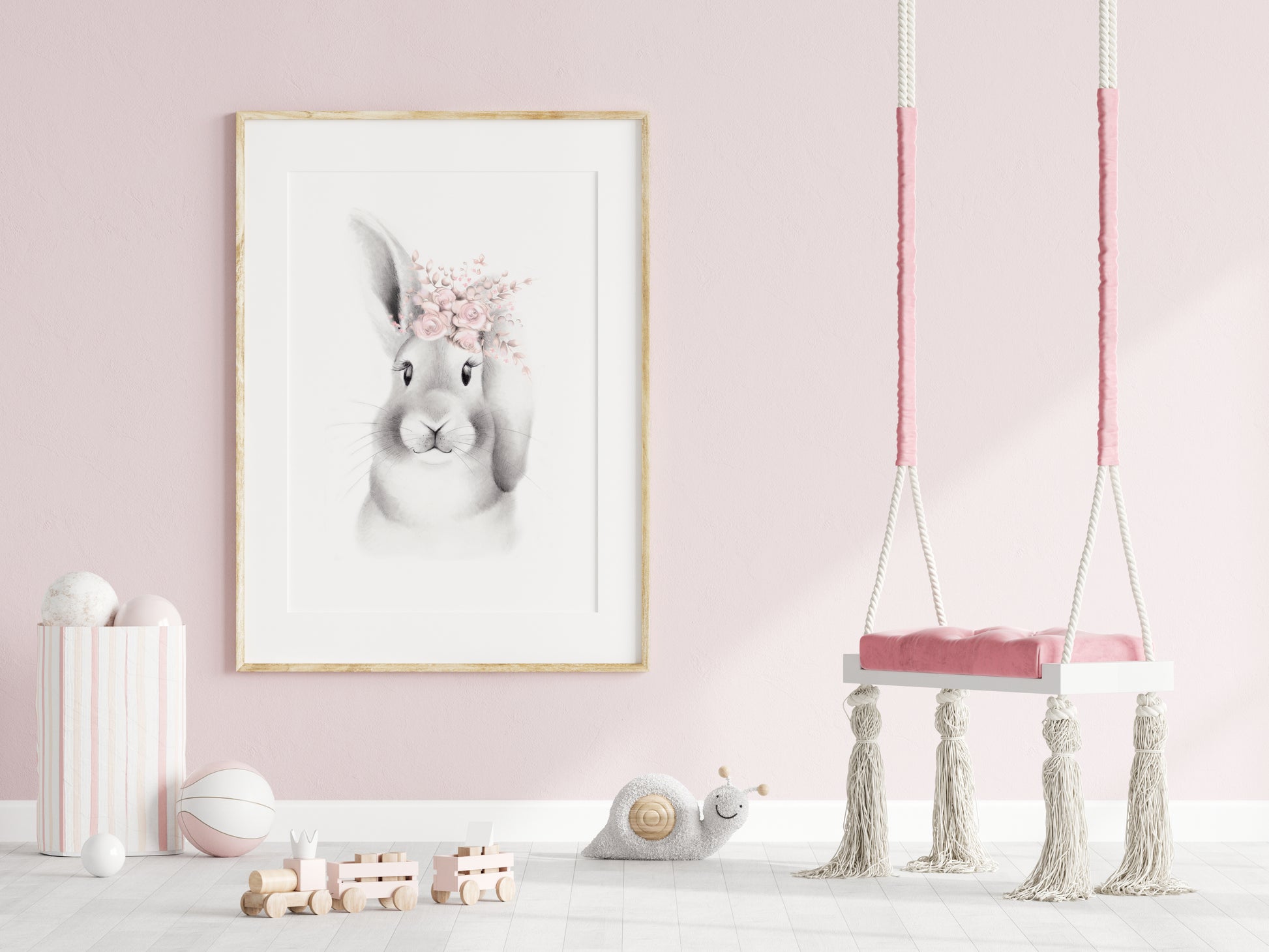 Bunny with Blush Flower Crown Print - Studio Q - Art by Nicky Quartermaine Scott