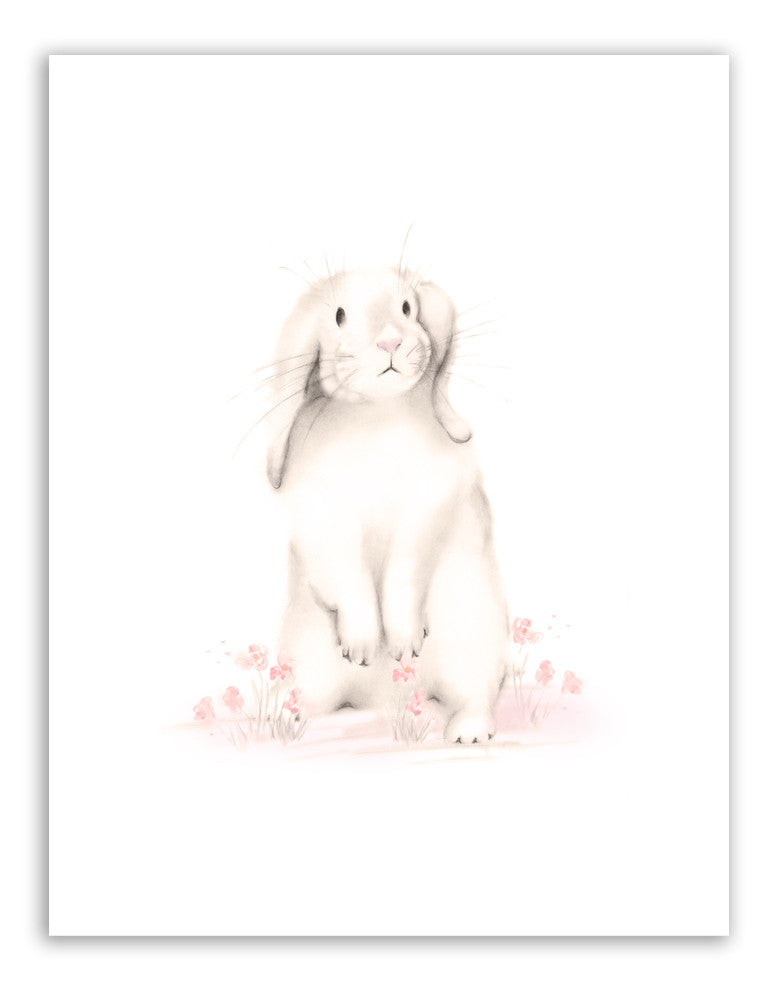 Bunny with Flowers 2 Nursery Print - Sweet Blush Collection - Studio Q - Art by Nicky Quartermaine Scott