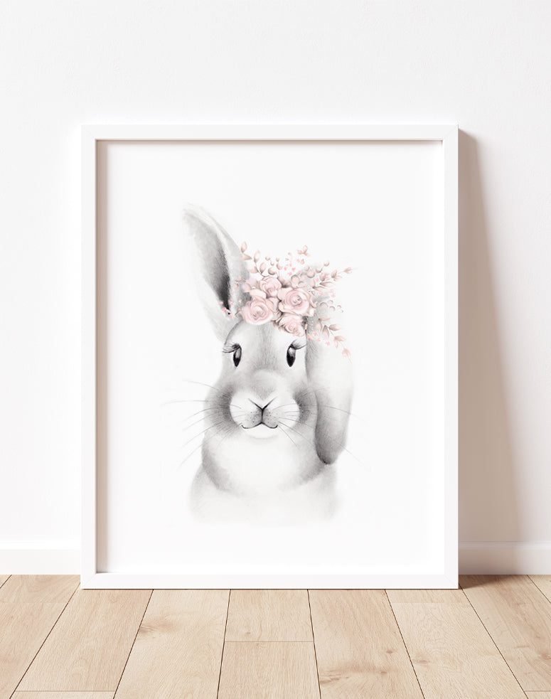 Bunny with Blush Flower Crown Print - Studio Q - Art by Nicky Quartermaine Scott