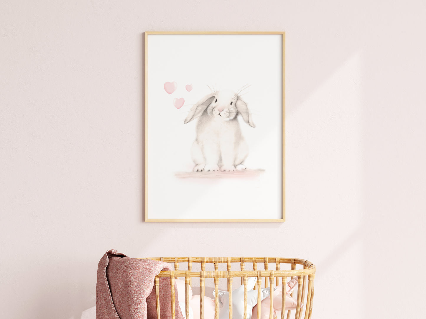 Bunny with Hearts 1 Nursery Print - Sweet Blush - Studio Q - Art by Nicky Quartermaine Scott